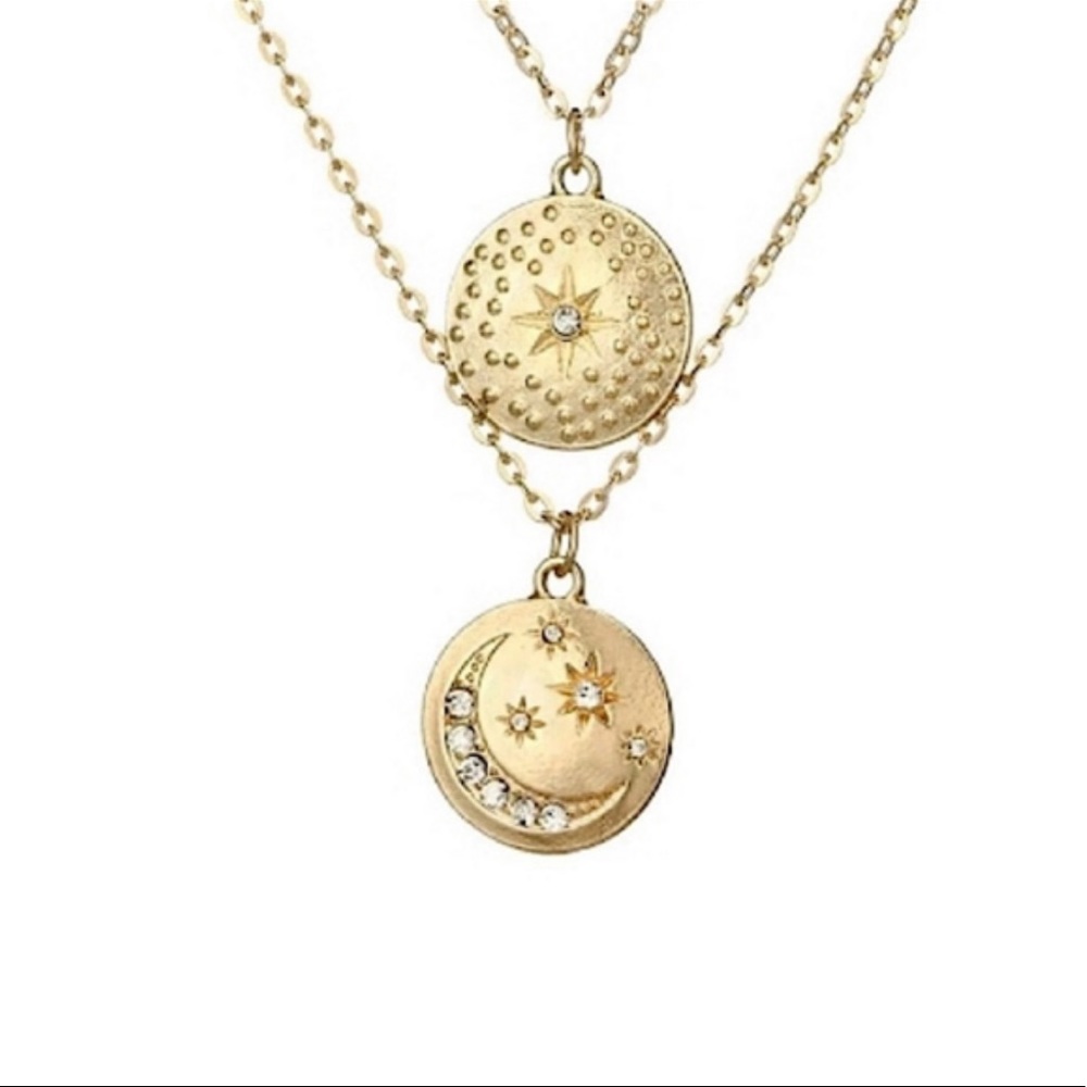 NEW Layered Star Moon Disc Pendant Necklace - Picture 2 of 6